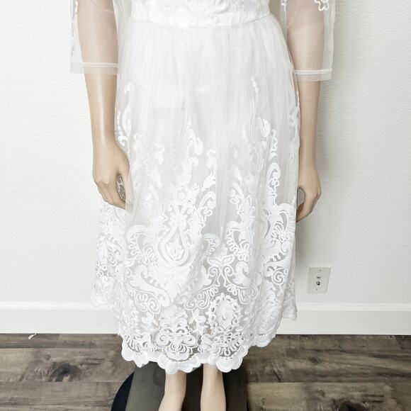 [Chi Chi London] White Flore Lace Embroidered Tulle Retro Bridal Midi Dress 12 - Picture 9 of 12